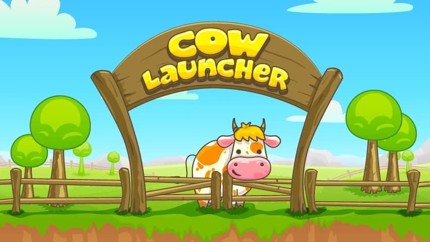 Cow Launcher — a cartoon cow standing under a wooden farm arch